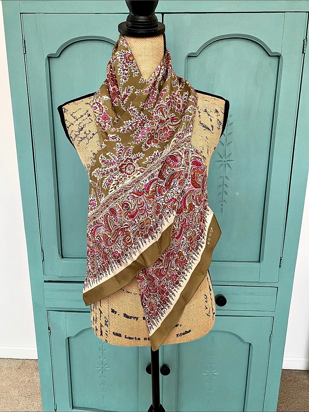 Echo Paisley Silk Scarf in Green & Pink